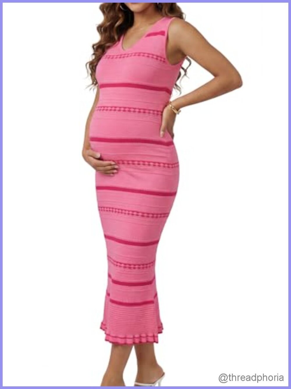Silky Viscose Striped Maternity Bodycon Midi Dress
